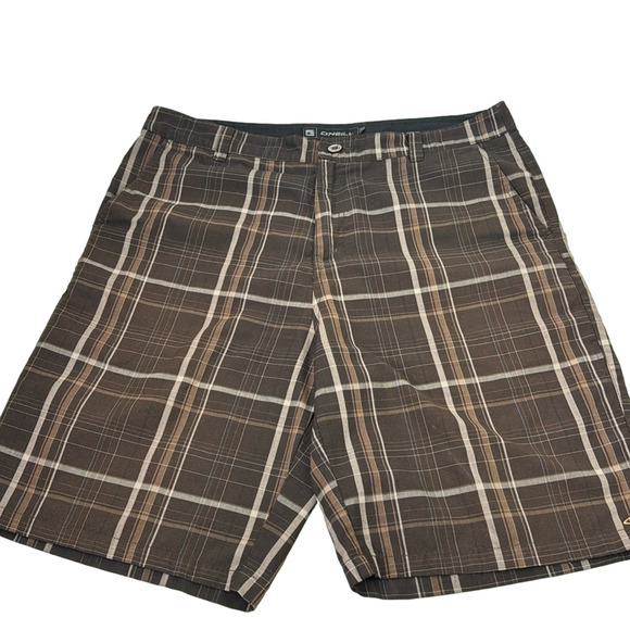 O'Neill Men's brown plaid bermuda shorts - Picture 1 of 11
